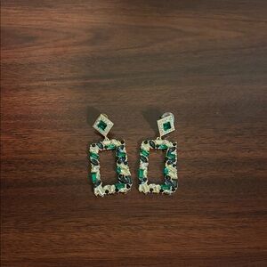 Elegant Green and Gold Geometric Earrings